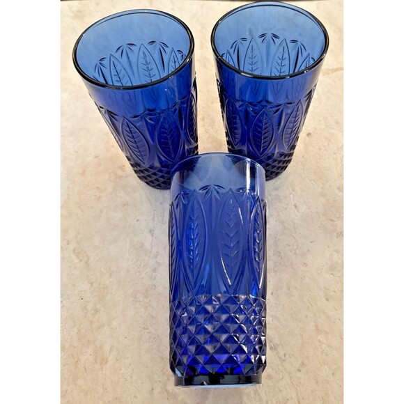 Avon Royal Sapphire Cobalt Blue 16oz Tumblers 6" Tall Arcoroc France Set of 3 - Picture 1 of 4